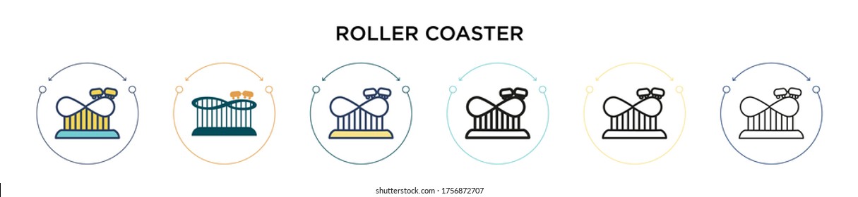 Roller coaster icon in filled, thin line, outline and stroke style. Vector illustration of two colored and black roller coaster vector icons designs can be used for mobile, ui, web