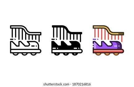 Roller coaster icon. With outline, glyph, and filled outline styles