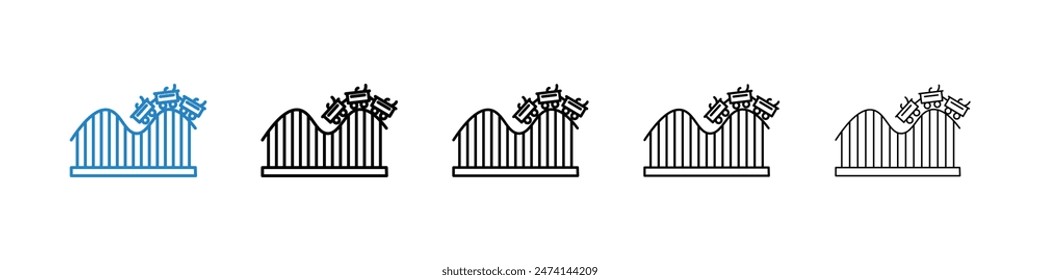 Roller coaster icon set. Amusement park and entertainment vector symbol of a roller coaster ride.