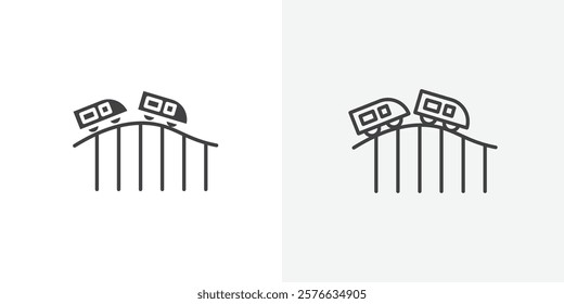 Roller coaster icon set in black flat solid and outlined style.