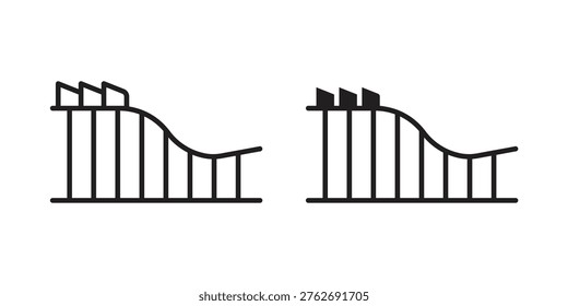 Roller coaster icon set. outlined and solid flat clipart versions.