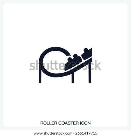 Roller Coaster Icon solid vector icon with a bold, minimal design. Suitable for presentations, websites, apps, infographics, and various digital or print projects.