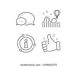 Roller coaster line icon. Chat bubble, info sign elements. Amusement park sign. Carousels symbol. Linear roller coaster outline icon. Information bubble. Vector