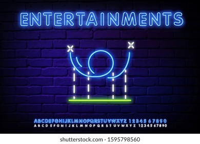 Roller coaster line icon. Neon laser lights. Amusement park sign. Carousels symbol. neon entertainment concept. Neon lights chat bubble. Banner badge with roller coaster icon. Vector