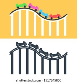 Roller coaster logo or icon set multicolored and black and white flat illustration, pointer rollercoaster for amusement park