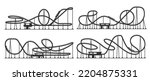 Roller coaster loop, rollercoaster silhouette of amusement park ride, isolated vector silhouette. Roller coaster loop shadow in theme park or funfair carnival rides, rollercoaster train on track