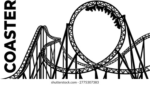 Roller coaster loop silhouette a thrilling amusement park ride vector for entertainment marketing and web design elements on transparent