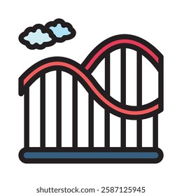 Roller Coaster outline color, mini illustration icon. use for modern concept, print, UI, UX kit, web and app development. Vector EPS 10, related to entertainment, festival, funfair and hobbies.