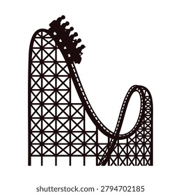 Roller coaster ride at amusement park with steep drop and curved track