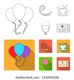 Roller coaster ride, balloon with basket, caruelle cup, ticket to the entrance to the park. Amusement park set collection icons in outline,flat style vector symbol stock illustration web.