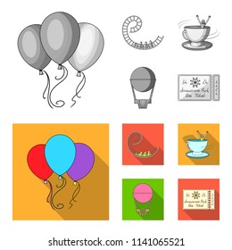 Roller coaster ride, balloon with basket, caruelle cup, ticket to the entrance to the park. Amusement park set collection icons in monochrome,flat style vector symbol stock illustration web.