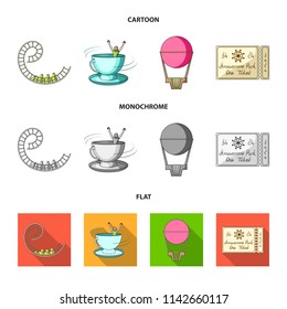 Roller coaster ride, balloon with basket, caruelle cup, ticket to the entrance to the park. Amusement park set collection icons in cartoon,flat,monochrome style vector symbol stock illustration web.