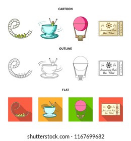 Roller coaster ride, balloon with basket, caruelle cup, ticket to the entrance to the park. Amusement park set collection icons in cartoon,outline,flat style vector symbol stock illustration web.