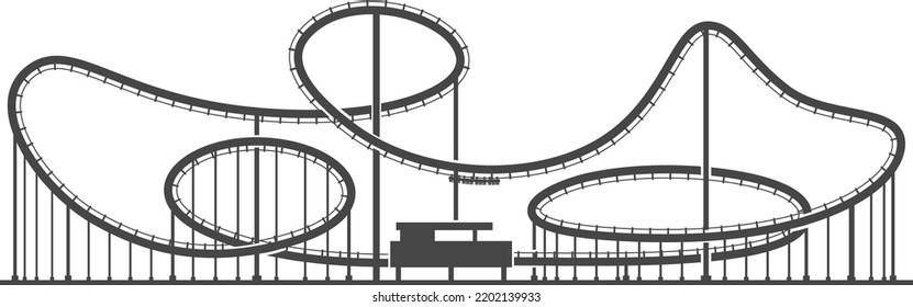 Roller coaster ride black silhouette. Amusement park symbol