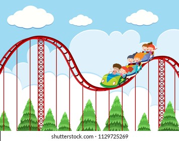 A roller coaster ride at theme park illustration