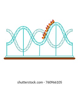 Roller coaster, rollercoaster ride in amusement park, flat style icon, vector illustration isolated on white background. Flat icon, illustration of rollercoaster amusement park ride