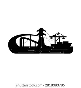 Roller coaster silhouette with circuit board elements on transparent background