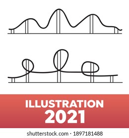 Roller coaster silhouettes. Rollercoaster park rollers vector.