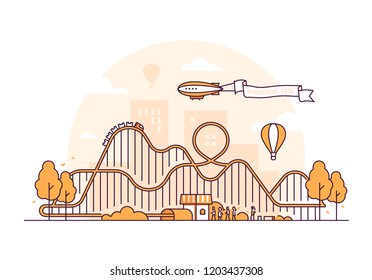 Roller Coaster - Thin Line Design Style Vector Illustration