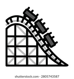 Roller coaster train on tracks at an amusement park with a thrilling drop ahead