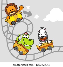 Roller Coaster in the Zoo illustration - Vector