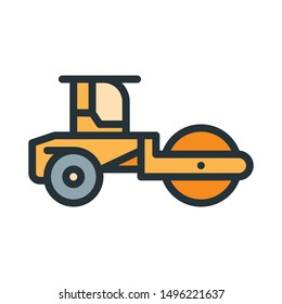 Roller compactor icon in filled outline style