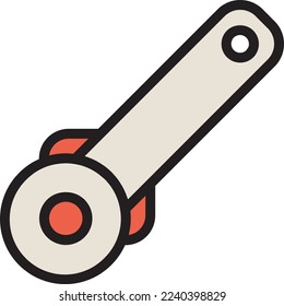 A roller cutter icon illustration is a graphical symbol that represents a tool used to cut materials.  The icon may be used for UI design or social media design