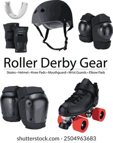 Roller Derby Gear incluye casco, protector bucal, muñequeras, coderas, rodilleras y patines