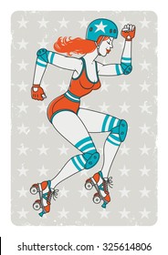 Roller Derby Girl. Background With Stars.