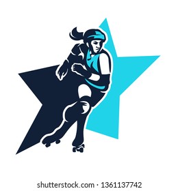 Roller Derby Girl Skating Mascot Logo Design