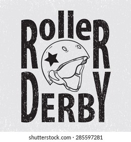 Roller derby helmet typography, t-shirt graphics, vectors