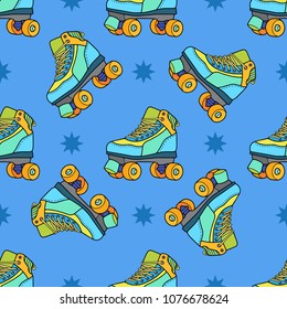 Roller derby skates seamless pattern. Lovely vector illustration, background design, good for textile, wrapping paper, packaging.