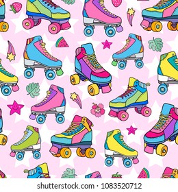 Roller derby skates seamless pattern. Lovely vector illustration, background design, good for textile, wrapping paper, packaging.