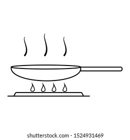 Roller with dough vector illustration in black and white. Skillet and stove burner viewed from the side. Icons for websites or mobile applications.