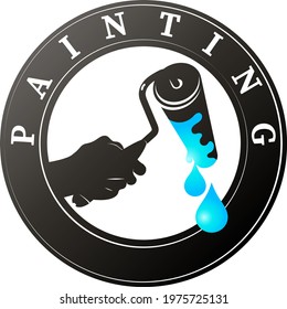 Roller with drops of paint in hand, sign for painting