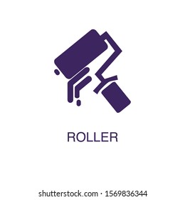 Roller element in flat simple style on white background. Roller icon, with text name concept template