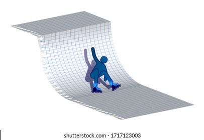 roller falls after a ramp stunt. Active lifestyle, extreme sport. Imitation of ink drawing on a notebook sheet of paper. Isolated vector