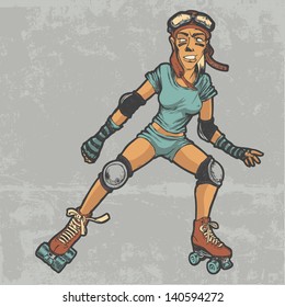 Roller Gir and grunge scratched background. vector illustration