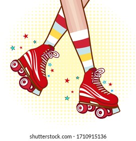 Roller girl legs on a white backgropund. Comic style	