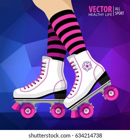 Roller girl. Quad skates classic. Roller skates. Sport background. Vector illustration.