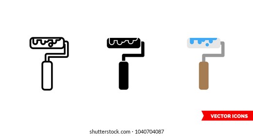 Roller icon of 3 types: color, black and white, outline. Isolated vector sign symbol.