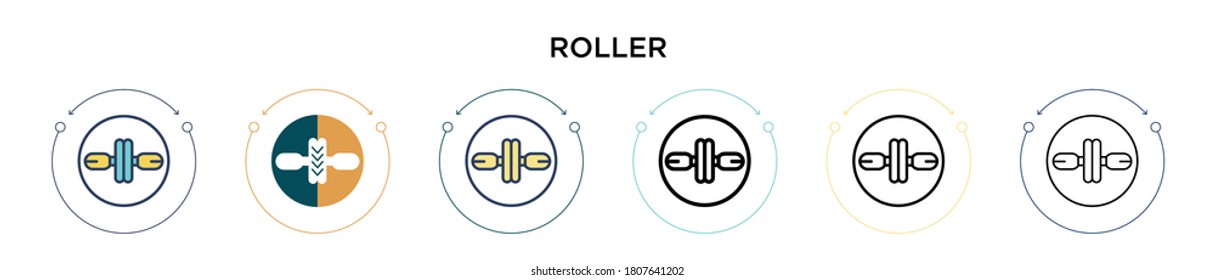 Roller icon in filled, thin line, outline and stroke style. Vector illustration of two colored and black roller vector icons designs can be used for mobile, ui, web