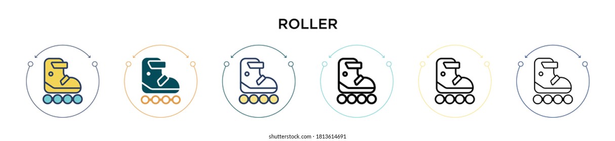Roller icon in filled, thin line, outline and stroke style. Vector illustration of two colored and black roller vector icons designs can be used for mobile, ui, web