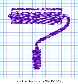 roller icon with pen and school paper effect  