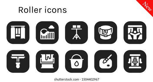 roller icon set. 10 filled roller icons.  Simple modern icons about  - Curtain, Roller coaster, Stand, Paint bucket, Curtains, Paint Paint
