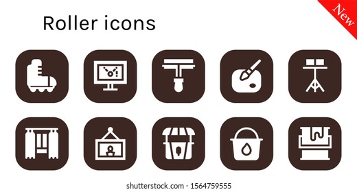 roller icon set. 10 filled roller icons.  Simple modern icons about  - Roller skate, Display, Paint Paint, Stand, Curtain, Painting, Paint bucket