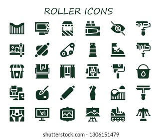 roller icon set. 30 filled roller icons.  Simple modern icons about  - Roller coaster, Display, Stand, Paint, Blind, Painting brush, Rolling pin, Timing belt, Bumper car