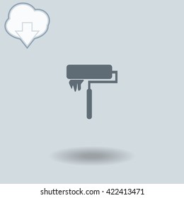 Roller icon with shadow. Cloud of download with arrow.