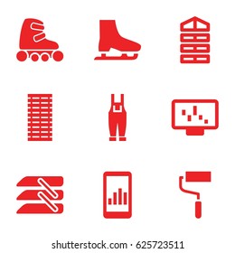 Roller icons set. set of 9 roller filled icons such as shutter blinds, roller, gardener jumpsuit, blinds, skate rollers, ice skate, jalousie