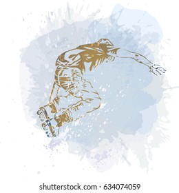 Roller jumping on grunge background. Extreme theme modern print. Vector design elements